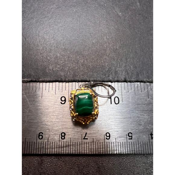 New Karis Platinum & 18K Gold Plated Malachite Leverback Earrings - Picture 7 of 9